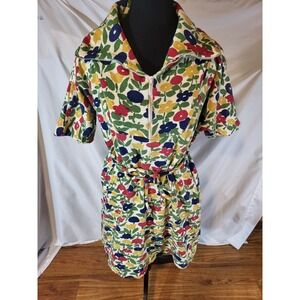 Vtge 70's Charmode Floral Groovy Psychedelic House Dress Terry Material Size M